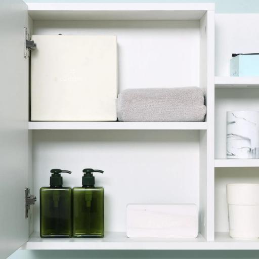 Armario con Espejo para Baño con 3 Estantes Abiertos y 1 Estante Interior Estilo Moderno 60x18x50 cm Blanco [2]