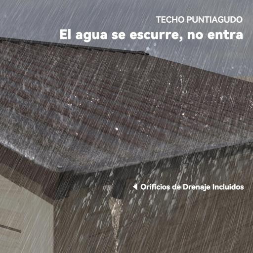 Caseta de Jardín Exterior 4,84m² 278x195x215cm con 2 Puertas y 4 Ventanas para Almacenamiento de Herramientas Natural [3]