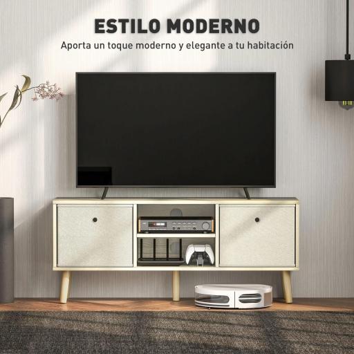 Mueble de TV para Televisores de hasta 50 Pulgadas con 2 Cajones de Tela y Estantes Abiertos Madera y Beige [2]