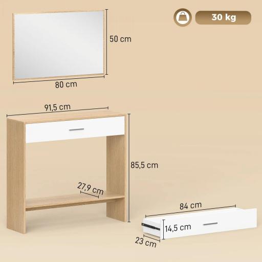 Recibidor de Entrada con Espejo Cajón y Estante Mueble de Recibidor para Pasillo 91,5x27,9x85,5 cm Roble [1]