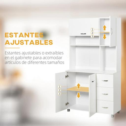 Armario de Cocina Moderno Mueble Auxiliar con 3 Cajones 4 Puertas y Estantes Ajustables 100x39,5x183,5 cm Blanco [4]
