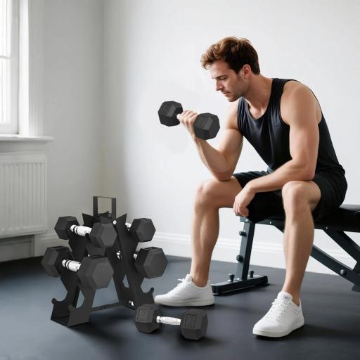 Juego de Mancuernas de 6 Piezas 2 x2 kg 2 x5 kg 2 x8 kg con Soporte de Almacenaje para Entrenamiento en Casa Gimnasio [0]