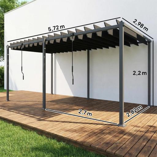 Pérgola de Jardín 3x5,7 m con Techo de Lamas Ajustable a 90° Manivela Estructura de Aluminio UPF50+ Gris Oscuro [1]