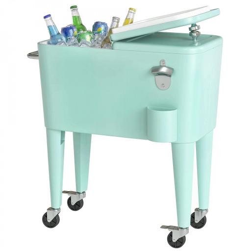 Carro de Bebidas Refrigerado 56L con Ruedas Abrebotellas Recogetapas y Asa para Patio Fiesta 75x35x78 cm Verde Claro [8]