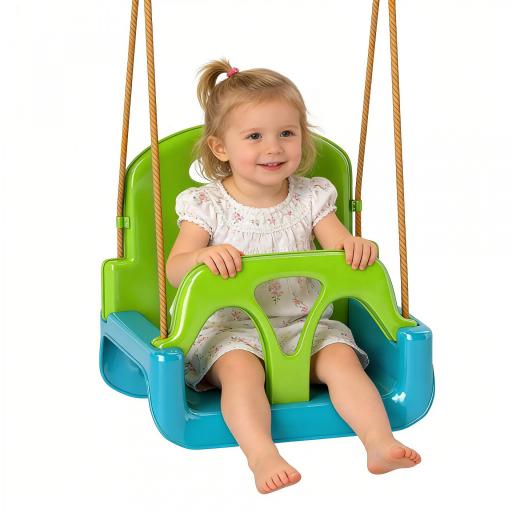 Columpio Infantil 3 en 1 Cuerda Ajustable con Respaldo Desmontable Barra en T Cinturón de Seguridad Verde Oscuro [8]