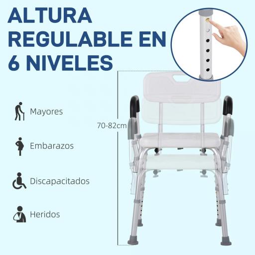 Silla para Ducha Taburete de Ducha Antideslizante con Altura Ajustable y Reposabrazos Regulable Carga 136 kg [3]