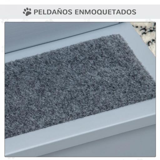Escalera para Mascotas 3 Peldaños con Espacio de Almacenaje y Alfombra Antideslizantes Portátil 40,5x44,5x38 cm Gris [4]