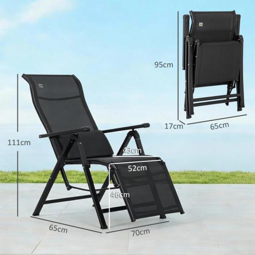 Tumbona Plegable de Jardín Tumbona Gravedad Cero con Respaldo Ajustable en 9 Posiciones con Cojín 70x65x111 cm Negro [1]
