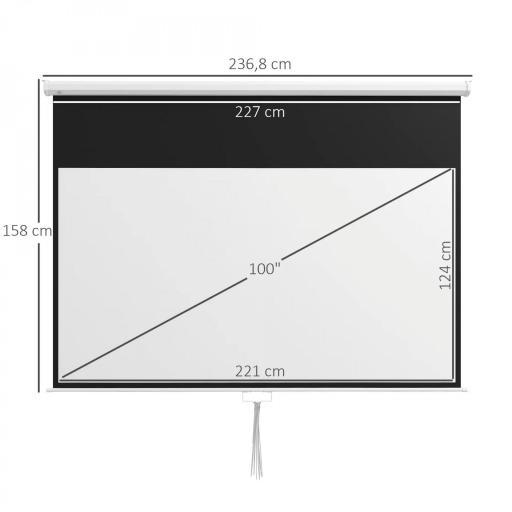 Pantalla de Proyección Manual Portátil 100 Pulgadas Formato 16:9 con Altura Ajustable 221x124 cm Blanco [5]