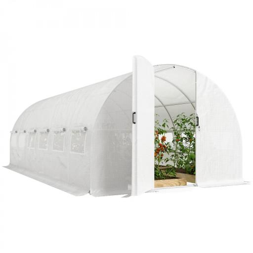 Invernadero de Túnel 6x3x2 m con Puerta con Bisagras 12 Ventanas de Malla y Estructura de Acero Galvanizado Blanco [9]