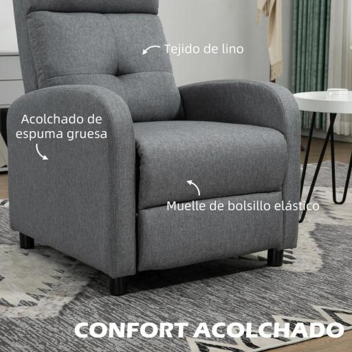 Sillón Reclinable Manual Sofá Individual con Reclinación hasta 155º Carga 150 kg Gris [6]