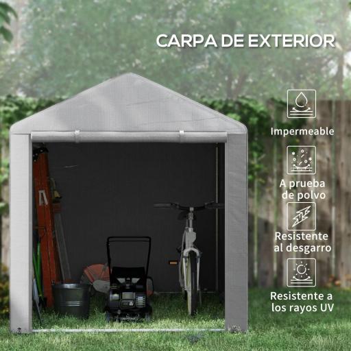 Carpa de Jardín para Bicicletas 1,6x2,2x1,7 m con 2 Habitaciones Puerta con Cremallera Impermeable Anti-UV Gris Claro [2]