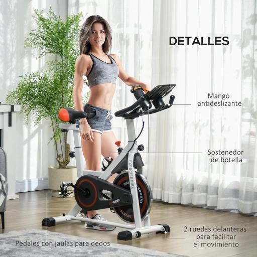 Bici Estática con Resistencia Regulable Volante de Inercia 8 kg Pantalla LCD Manillar y Asiento Ajustable Blanco [6]