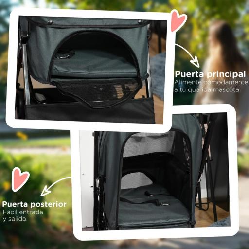 Carrito para Perros Plegable con Mango Reversible Ventana de Malla Cesta de Almacenamiento 76,5x52x95 cm Gris [6]