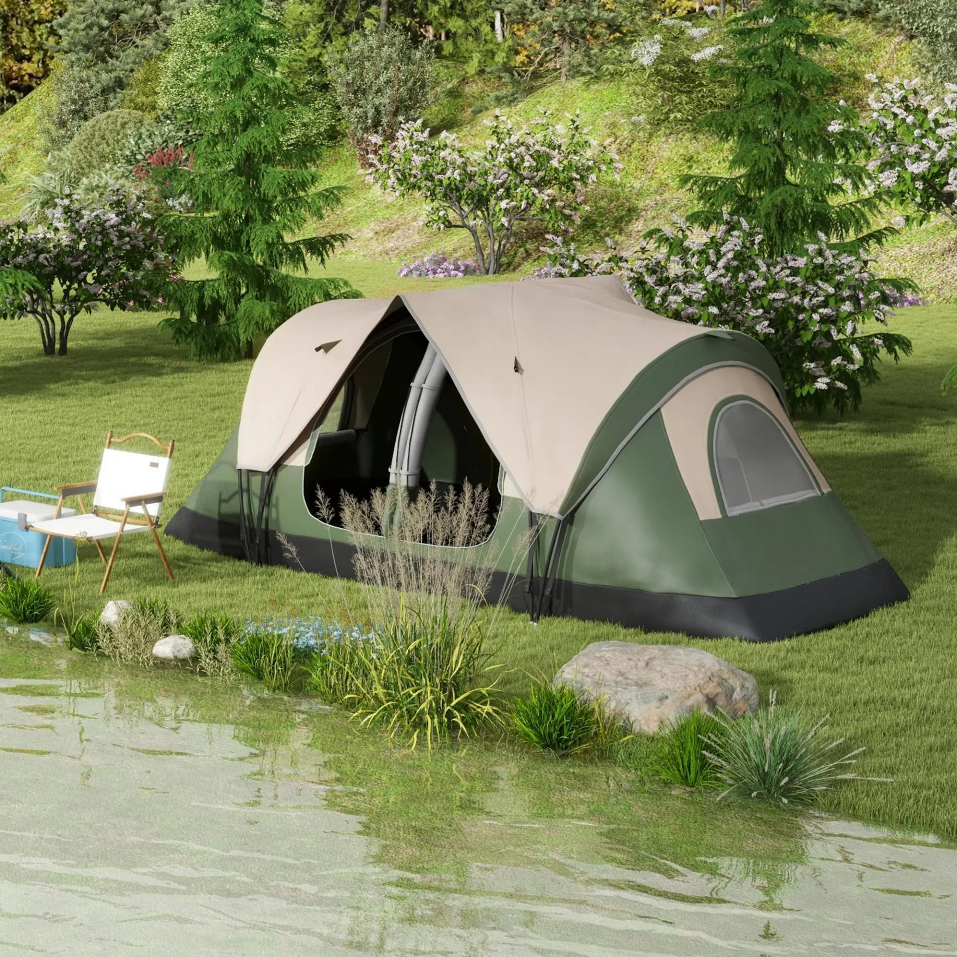 Tienda de Campaña Plegable con 2 Habitaciones y Bolsa de Transporte Impermeable 450x215x180 cm Verde Oliva y Marrón