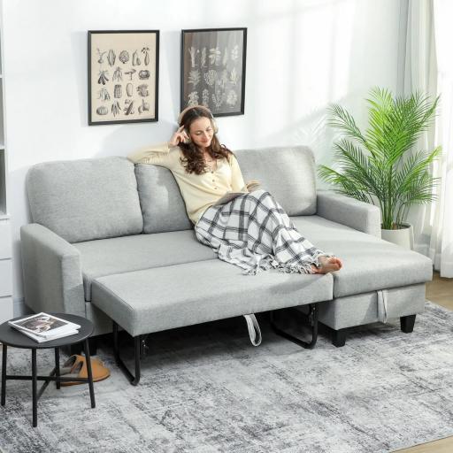 Sofá Cama Chaise Longue de 3 Plazas Chaise Longue Reversible Ambos Lados con Almacenaje con Fundas Removibles Gris