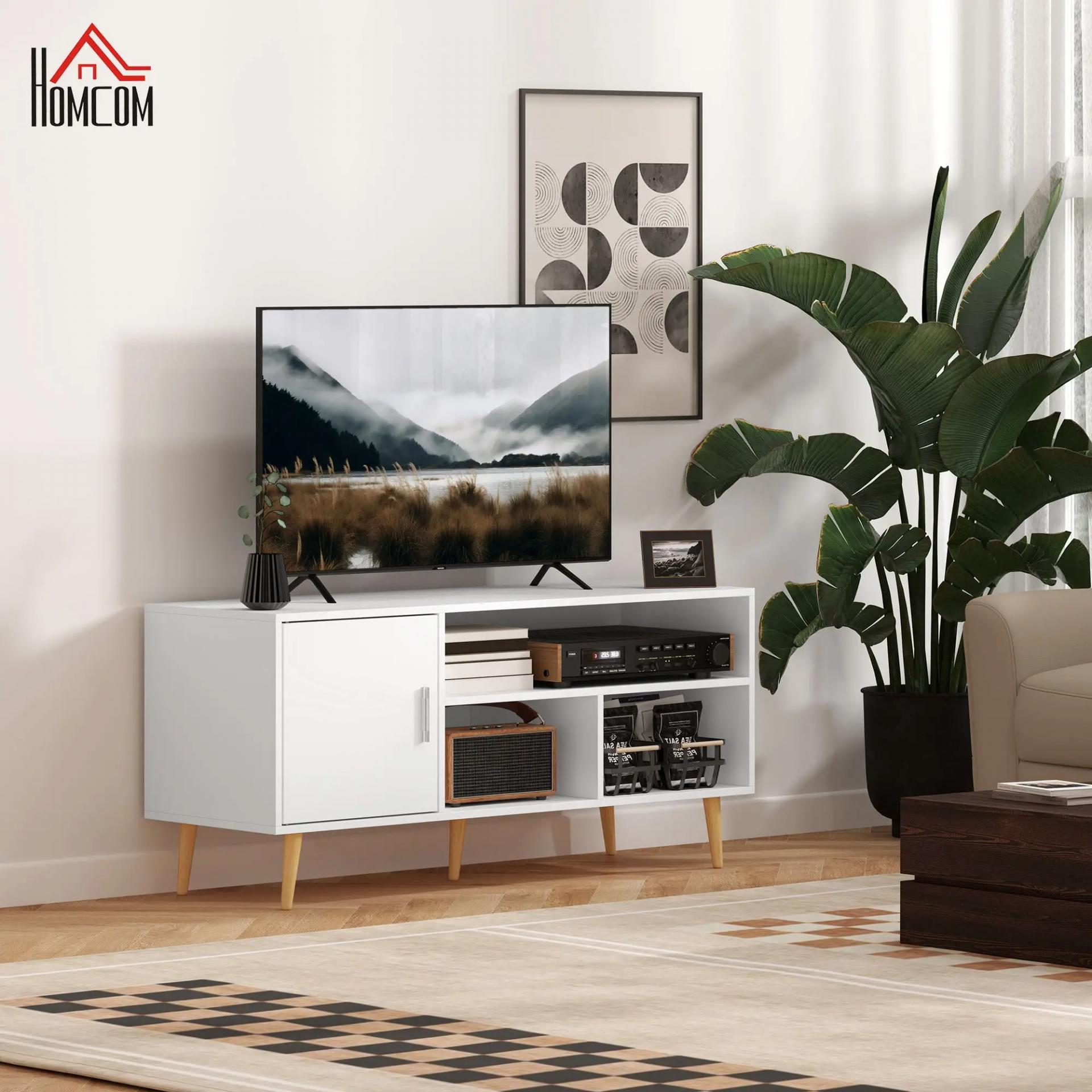 Mueble de TV para Televisores de hasta 60" Mesa para TV de Salón Comedor Moderna con Armario y 3 Compartimentos 120x40x55 cm Blanco