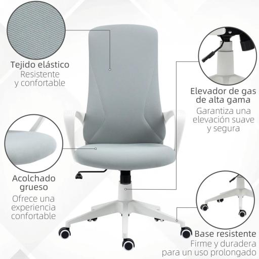 Silla de Oficina Giratoria Altura Ajustable con Reposabrazos Función de Basculante Respaldo Alto 62x56x110-119,5cm Gris [6]