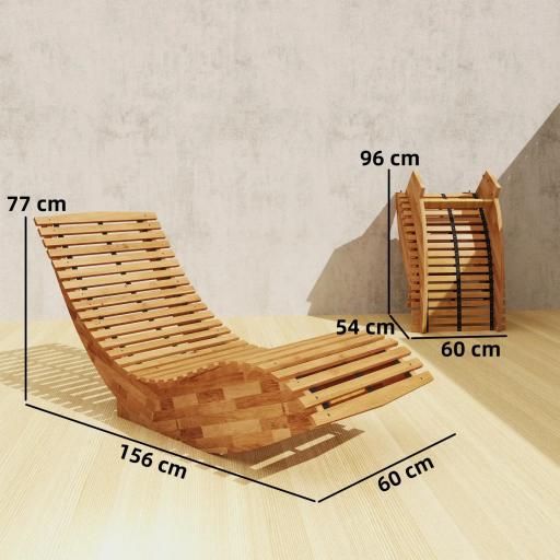 Conjunto de 2 Sillas Mecedoras de Jardín de Madera Ergonómica Plegable con Diseño Listonado 60x156x77 cm Natural [1]