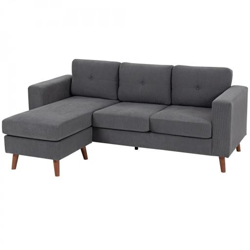 Sofá Chaise Longue Reversible de 3 Plazas Tapizado en Pana Marco de Acero para Espacios Reducidos Gris Oscuro [8]