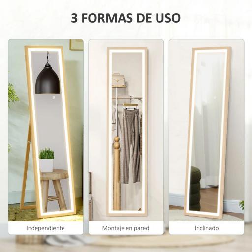Espejo de Cuerpo Entero con Luz LED 160x40 cm con Iluminación de 3 Colores Táctil Inteligente Función de Memoria Roble [5]