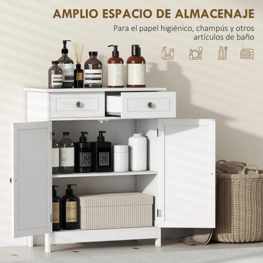 Armario Auxiliar de Baño con Cajones de Estilo Clásico Mueble Auxiliar de Pasillo Dormitorio 60x30x75 cm Blanco [5]