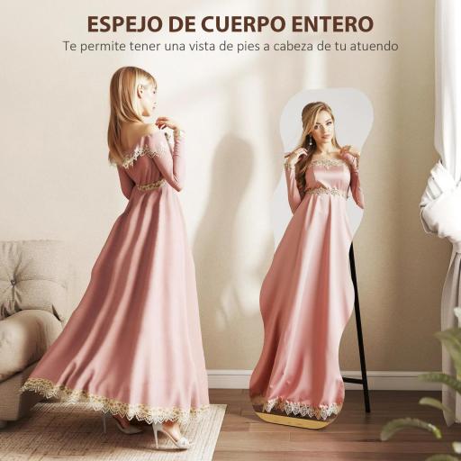 Espejo de Pie Cuerpo Entero sin Marco Espejo de Pie Forma Ondulada con Soporte y Base de Madera 50x2,7x160 cm Negro [2]