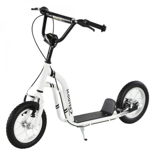 Patinete para Niños Mayores de 5 Años Scooter 2 Neumáticos Inflables de Caucho con Frenos Manillar Ajustable Pedal Antideslizante 120x58x85-95 cm Blanco [9]