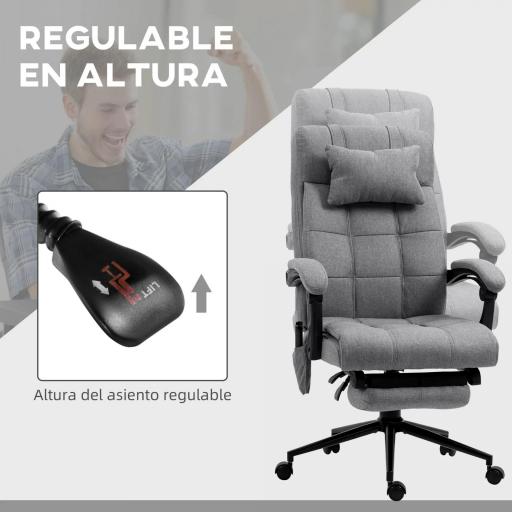 Silla de Masaje Reclinable con 6 Puntos de Masaje y 5 Modos Función de Calefacción Ajustable 66x76x112-120 cm Gris [4]