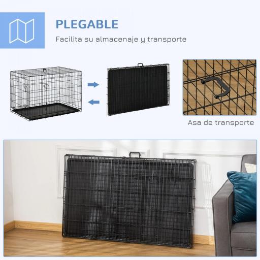 Jaula para Perros Plegable Jaula para Perros Medianos con 2 Puertas Bandeja Extraíble Asa y Marco de Alambre Acero 106x71,5x76 cm Negro [2]