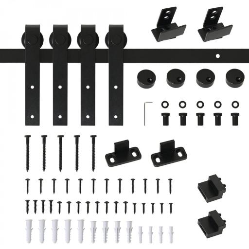 Herrajes Puertas Correderas 200 cm para Puerta Corredera Doble de Madera Ancho 50 cm Mueble de TV Armario Negro [9]