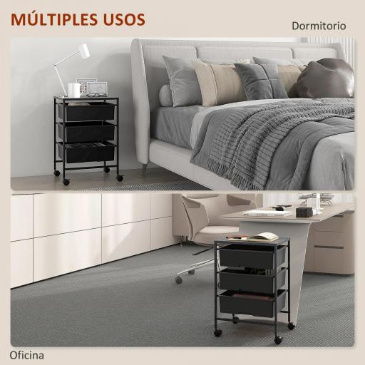 Carrito Auxiliar con Ruedas con 3 Cestas para Almacenamiento y Marco de Acero para Cocina Baño 40,8x33,5x60,5 cm Negro [4]