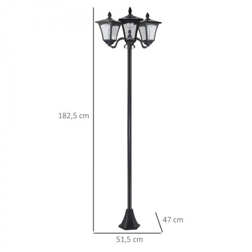 Farola Solar de Jardín con 3 Luces LED Impermeable IP44 Sensor de Noche Farol de Exterior 51,5x47x182,5cm Negro. [1]
