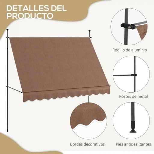 Toldo Manual Retráctil con Manivela 300x120x210-300 cm con Altura Ajustable Impermeable y Anti-UV Café [9]
