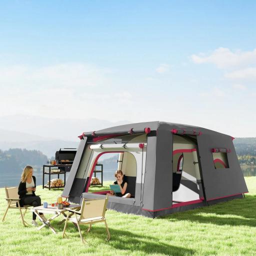 Tienda de Campaña Familiar 5 Personas con 2 Habitaciones Zona de Estar y Protección Impermeable 430x305 cm Rojo [6]