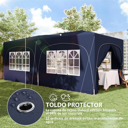 Cenador Plegable 3x6 m Gazabo con Paneles Laterales UPF50+ Altura Ajustable Bolsa de Transporte Azul Oscuro [2]