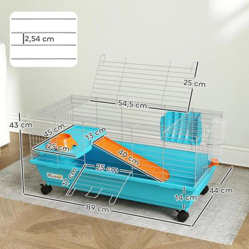  Jaula para Animales Pequeños con Ruedas Botella Comedero Dispensador de Heno para Conejos y Cobayas 89x44x43 cm Azul [1]