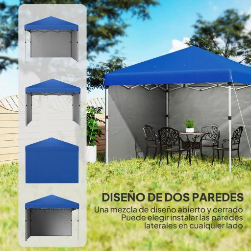 Carpa Plegable Pop-up 3x3 m con 2 Paredes Laterales Anti-UV Altura Ajustable Sacos de Arena y Bolsa de Transporte Azul [2]
