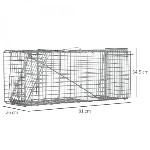 Trampa para Animales Vivos Plegable 81x26x34,5 cm Jaula de Captura de Alambre con Puerta y Asa para Conejos Plata [1]