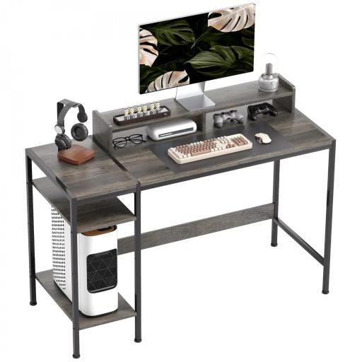 Mesa de Escritorio con Estantes Laterales Soporte para Monitor Ajustable y Estructura Móvil 120x48x85,5 cm Gris Carbón [9]