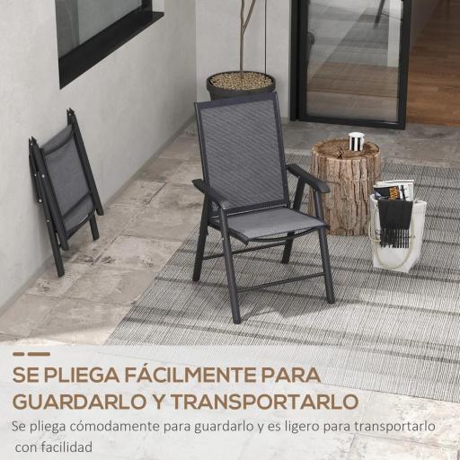 Conjunto de 2 Sillas de Camping Plegables con Reposabrazos para Jardín Terraza Carga 110 kg 58x64x94 cm Gris Oscuro [3]