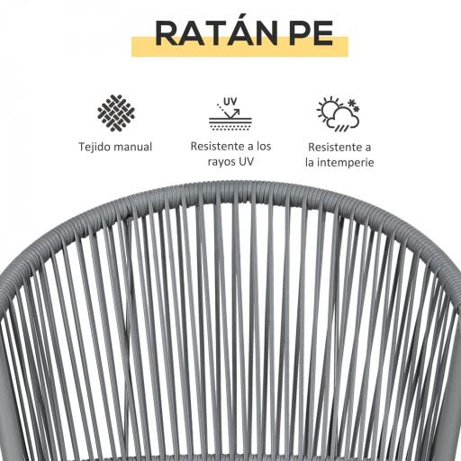 Juego de 2 Sillas y Mesa de Ratán con Cojines Acolchados y Encimera de Vidrio para Balcón Terraza Gris [5]