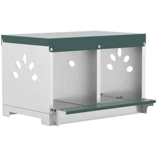 Ponedero para Gallinas de Acero Galvanizado con 2 Huecos para 2 Gallinas con Techo Impermeable y Ventilación Plateado y Verde [9]