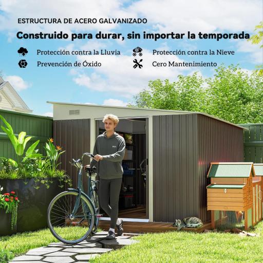 Cobertizo de Jardín 280x345x201 cm 8,9 m² para Almacenamiento de Herramientas con Puerta y 2 Ventanas Gris [2]