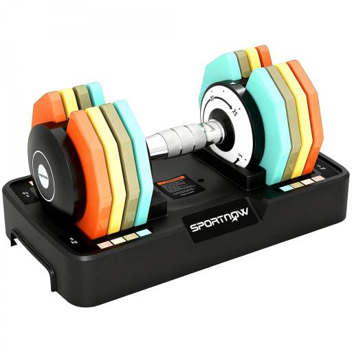 Mancuerna Ajustable 5 en 1 de 5 a 25 kg con Base de Almacenamiento y Mango Antideslizante para Casa Gimnasio Multicolor [8]