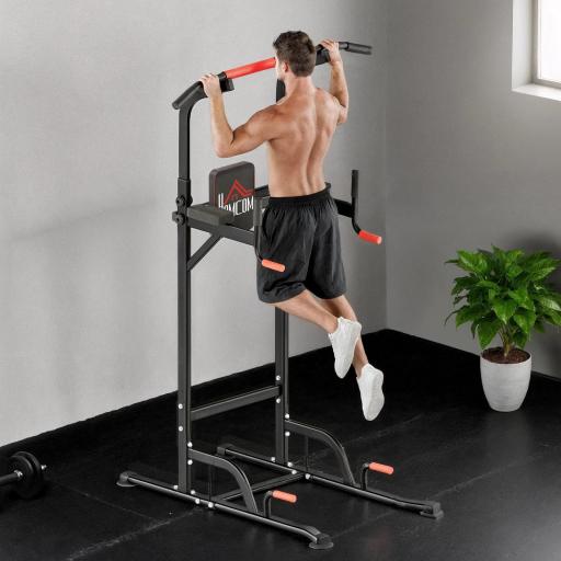 Máquina de Dominadas con Altura Ajustable Carga Máx. 120 kg para Entrenamiento Fitness 123x98x189-239 cm Negro y Rojo