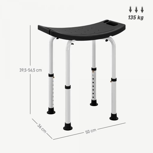 Taburete de Ducha Silla Ducha Personas Mayores con Altura Regulable de Aluminio Antideslizante Carga 135 kg Negro [1]