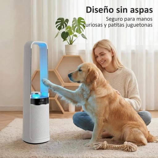 Ventilador de Torre Silencioso sin Aspas con Luces LED de 4 Colores Mando a Distancia Temporizador de 12 horas Blanco [3]