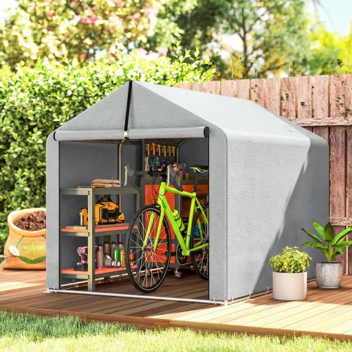 Carpa de Jardín Exterior para Herramientas Bicicletas con Marco de Acero Galvanizado Puerta Enrollable Gris