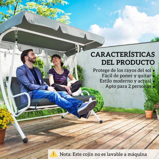 Cojín para Banco de Jardín o para Balancín de Jardín 120x110x12 cm de 2 Plazas con 6 Cordones de Fijación Negro [5]